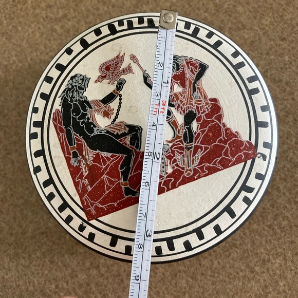 Greek Gods Pottery Trinket Jewelry Box, Round, Black and Red/Burgundy - Picture 6 of 8